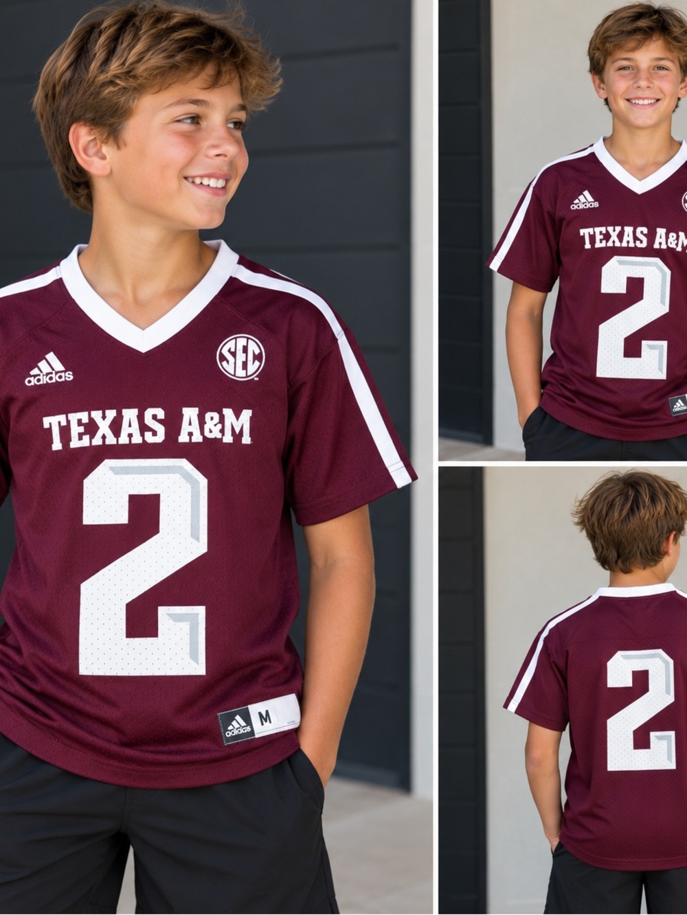 Adidas Texas A&M Aggies Football Jersey Maroon White #2 SEC Youth Medium